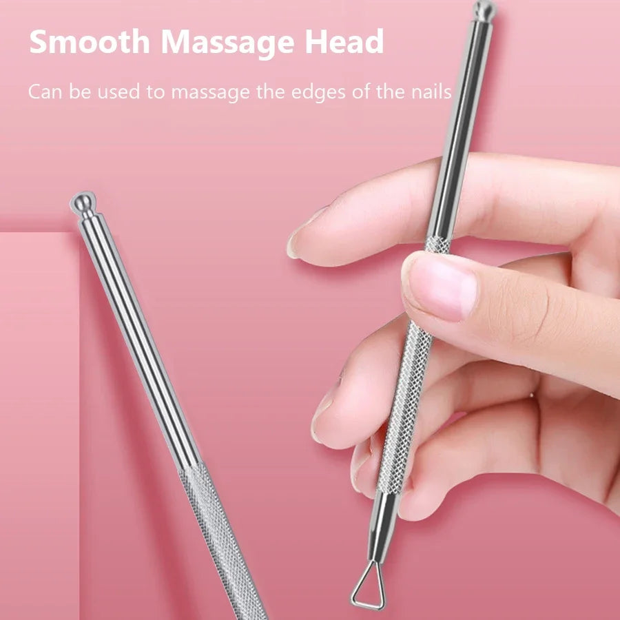 Silvery Holographic Stainless Steel Nail Polish Remover Tool, Gel Nail Scraper, Cuticle Pusher for Home and Salon Use