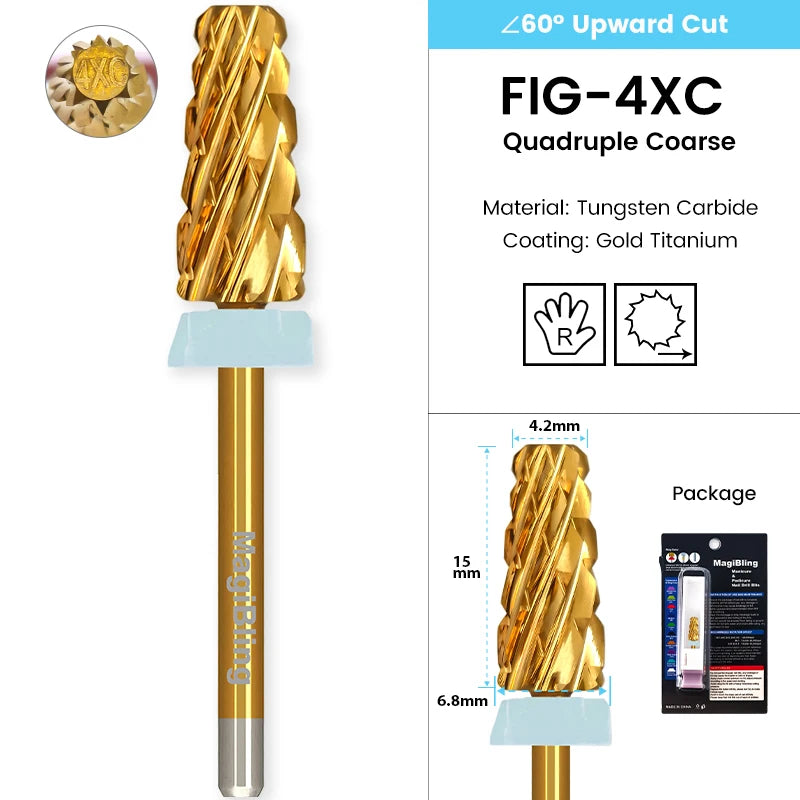 Tapered Barrel Fräserbit – Hartmetall (Tungsten), für Gelentfernung & Polieren (4XC, Gold)