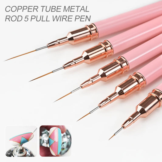 5er-Set Nail Art Liner Pinsel – Rosa, ultrafein für French & Linien (7/10/12/15/20mm)