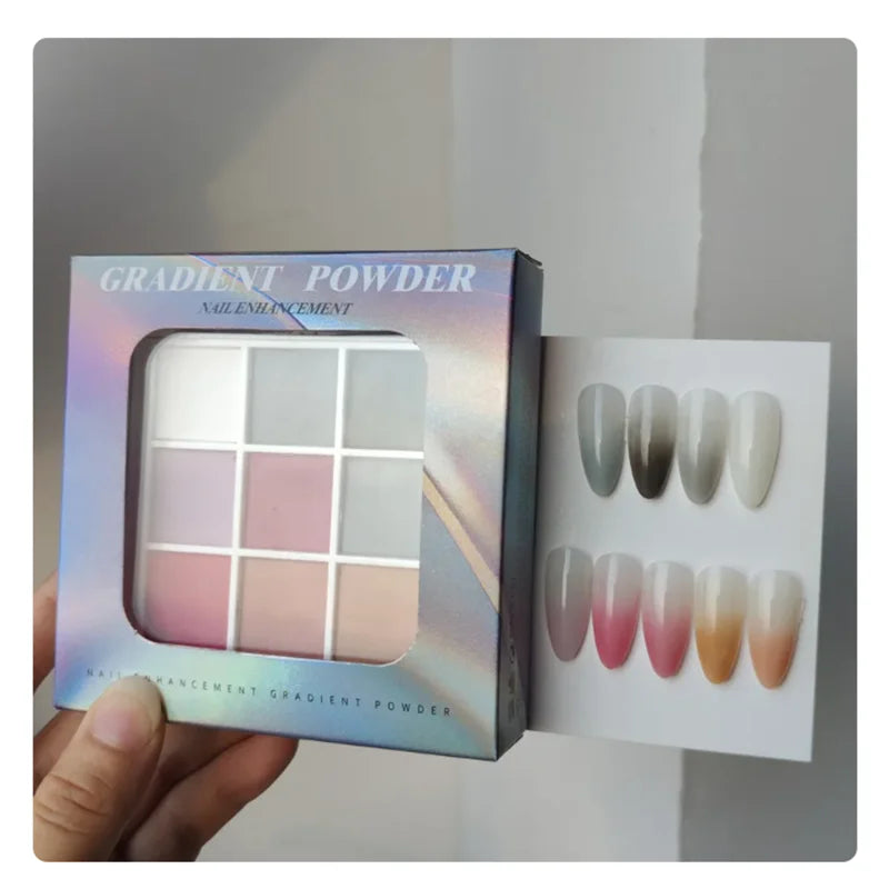 9 Farben Feste Nail Art Patting Powder – Glitzer, Schimmer & Matte Effekt