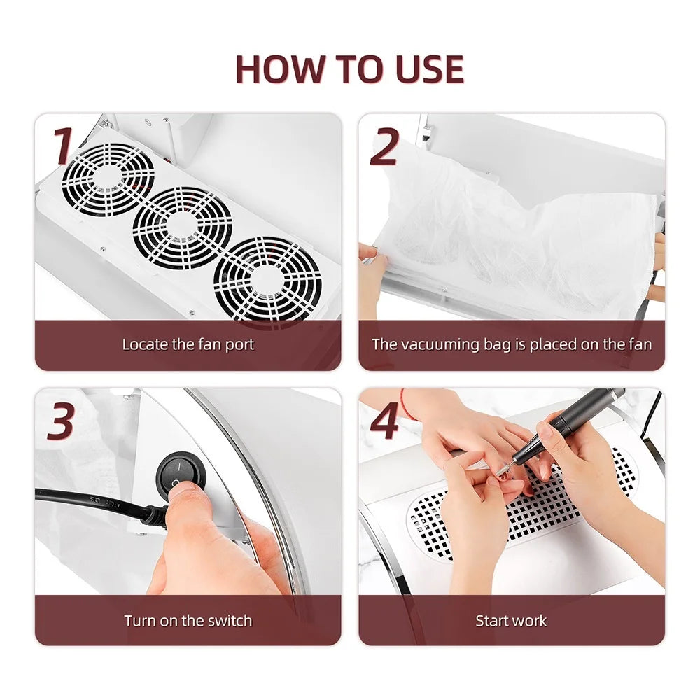 Nagelstaubabsaugung – 40 W Profi-Absauger mit 3 Lüftern für 2 Hände