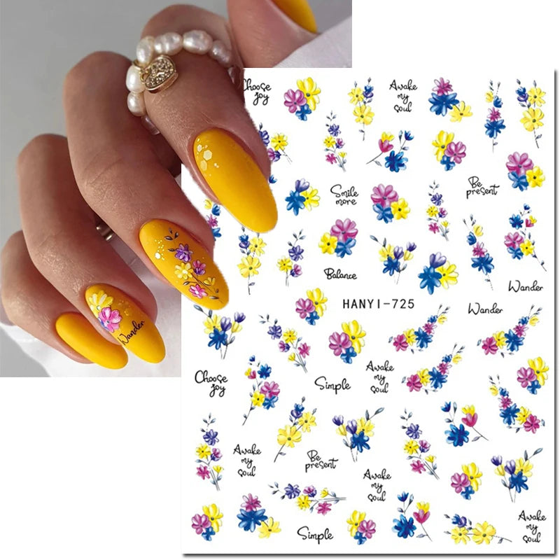 3d Nail Art Stickers Purple Lavenders Bunch Flowers Girls Rabbits Butterflys Decals For Nails Tips Decorations Manicures