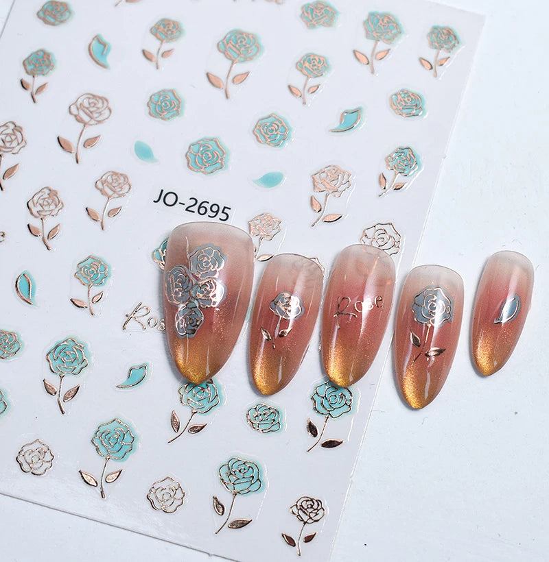 3d Nail Art Stickers Purple Lavenders Bunch Flowers Girls Rabbits Butterflys Decals For Nails Tips Decorations Manicures