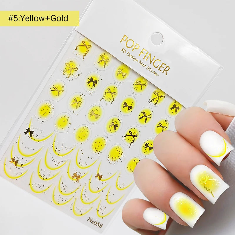 3D Schleifen Nagelsticker – Elegante Gold- & Farbbögen für French & Sommerdesigns
