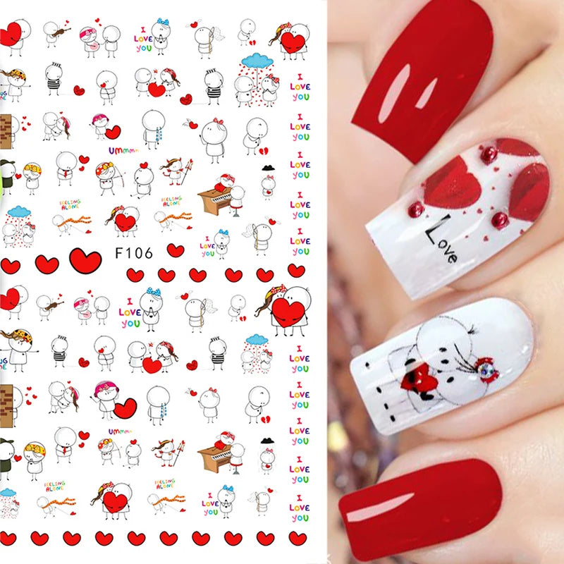 Love & Heart Valentine's Day Nail Stickers – Schwarz Weiß 3D Aufkleber