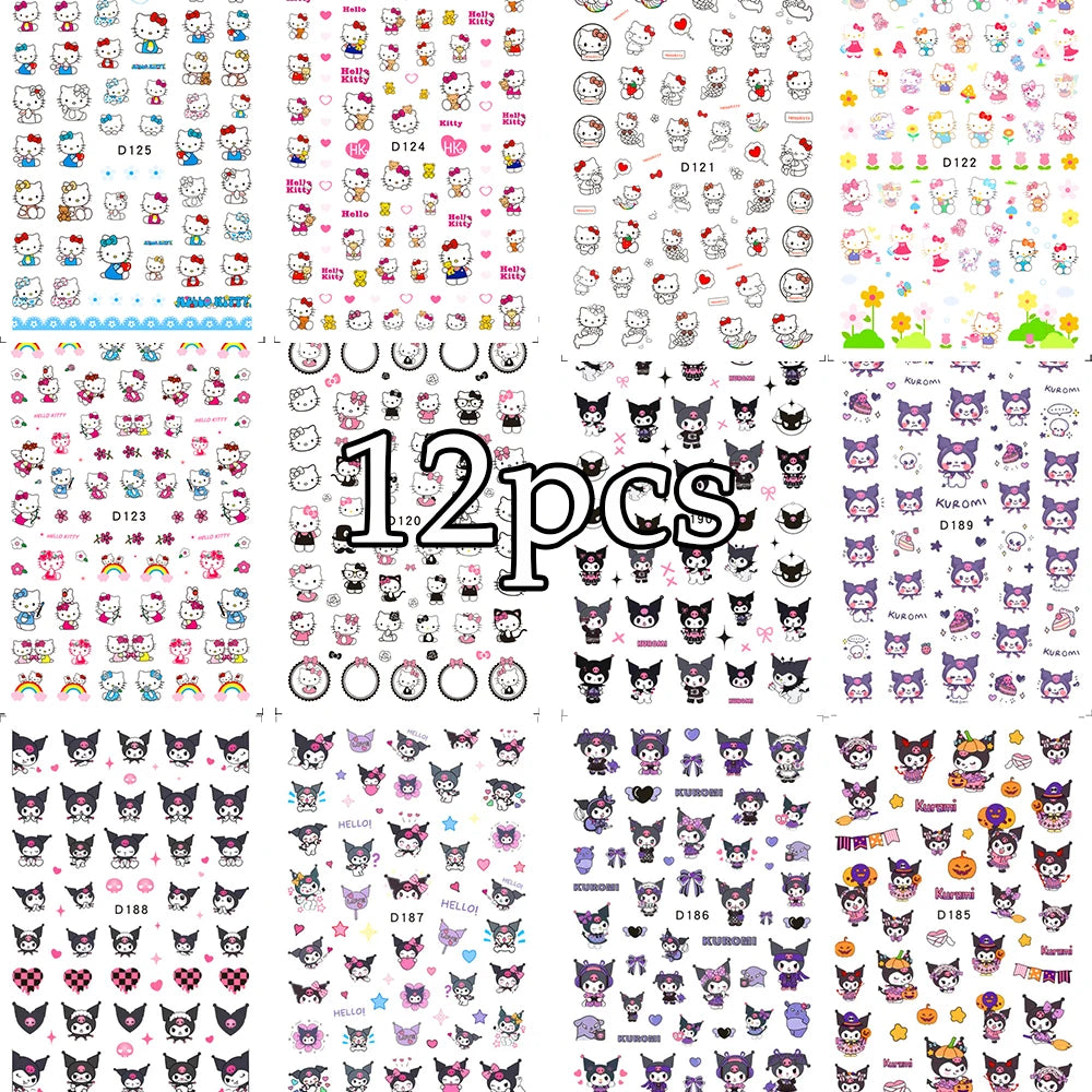 Nagelsticker „Stitch & Angel“ – 12 Bögen Cartoon-Kollektion für Kinder & Nail Art
