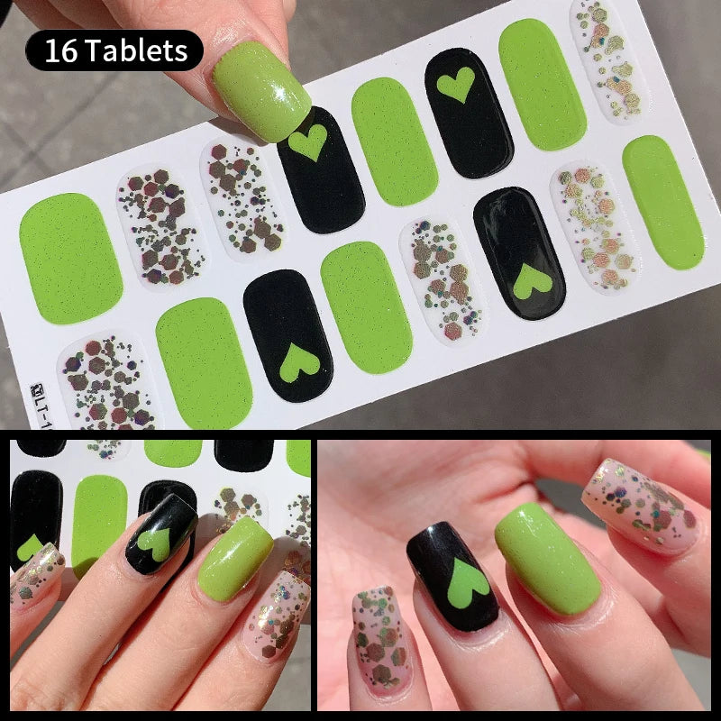 Fullcover Nail Sticker – Modische selbstklebende Nagelfolien mit Glitzer