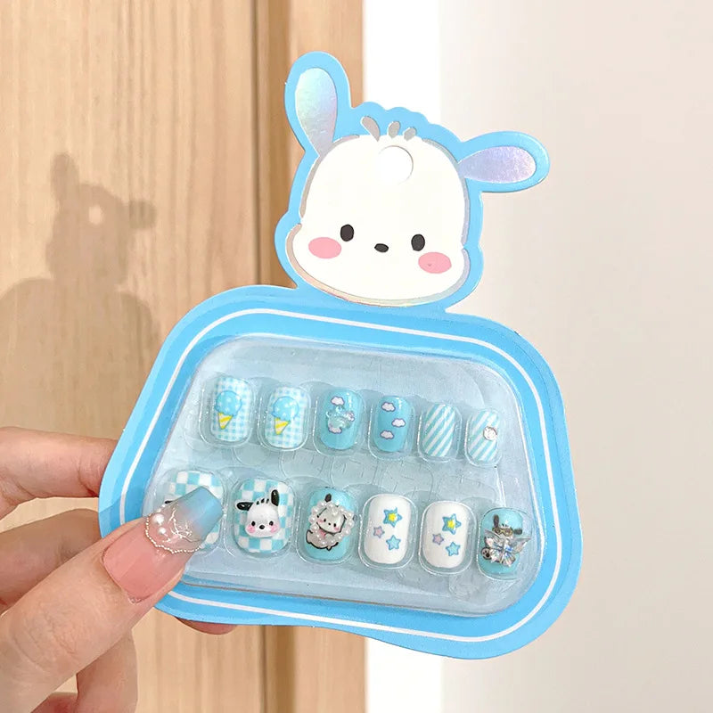 Sanrio Kinder Press-On Nägel – 12 Stück, Hello Kitty, Kuromi, Cartoon Design