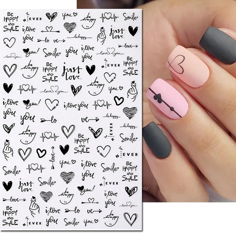 3D Nail Sticker – Tropische Blätter & Linien Design Schwarz & Weiß