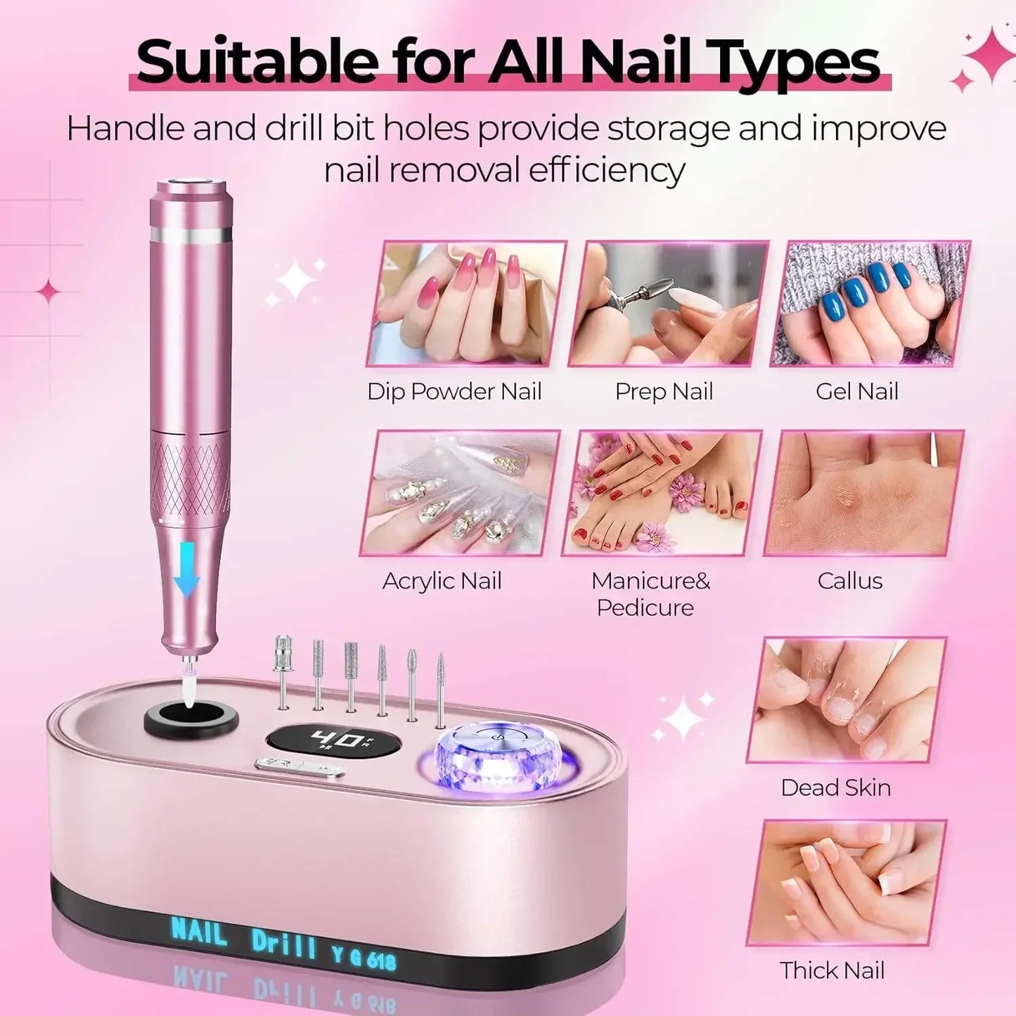 Elektrische Nagelfräse 40.000 U/min mit LCD-Display – Profi Nail Drill Set für Gel & Acryl