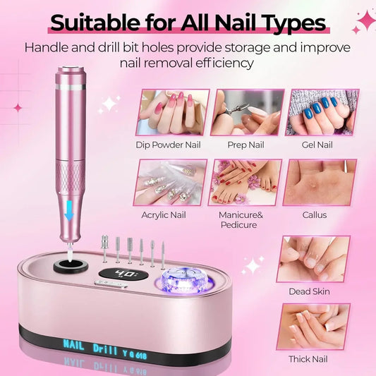 Elektrische Nagelfräse 40.000 U/min mit LCD-Display – Profi Nail Drill Set für Gel & Acryl