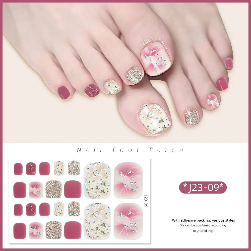 Abziehbare Fußnagelsticker – 22-teiliges Set für Modebewusste Pediküre mit Glanz-Effekt