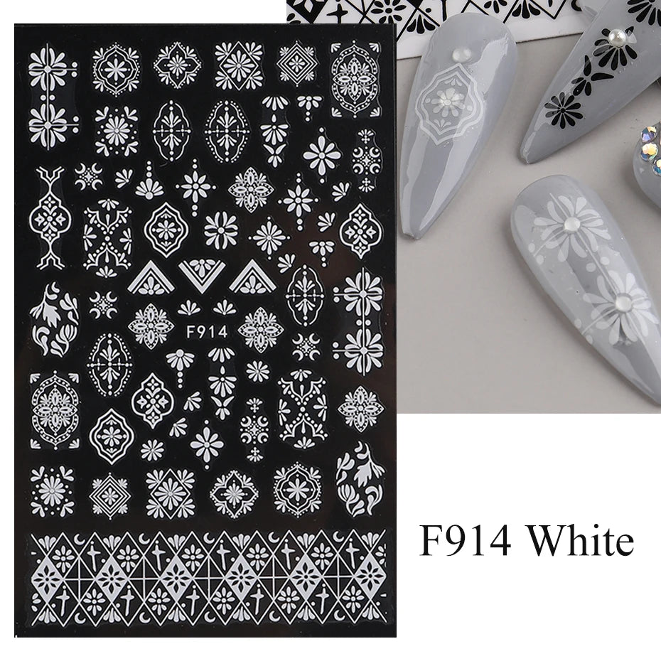 1PCS New 3D Devil's Eye Snake Nail Stickers Nail Art Decoration Black White Flowers Leaves Sticker Nail Art Decals Nail Parts
