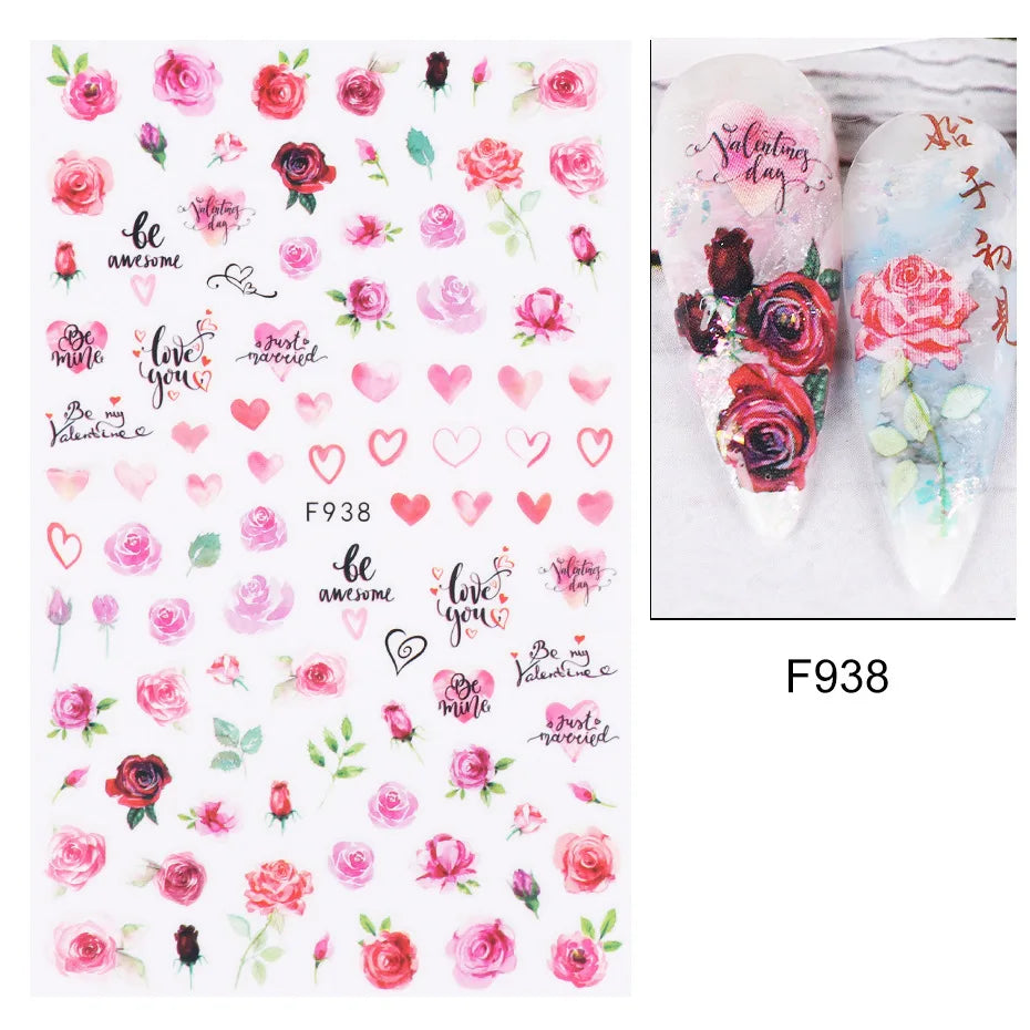 Love & Heart Valentine's Day Nail Stickers – Schwarz Weiß 3D Aufkleber