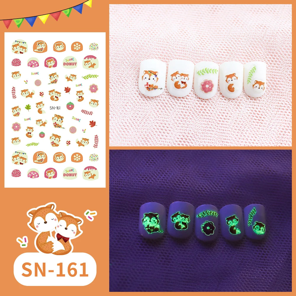 Leuchtende Kinder-Nagelsticker mit Tiermotiven – Glow-in-the-Dark Nail Art