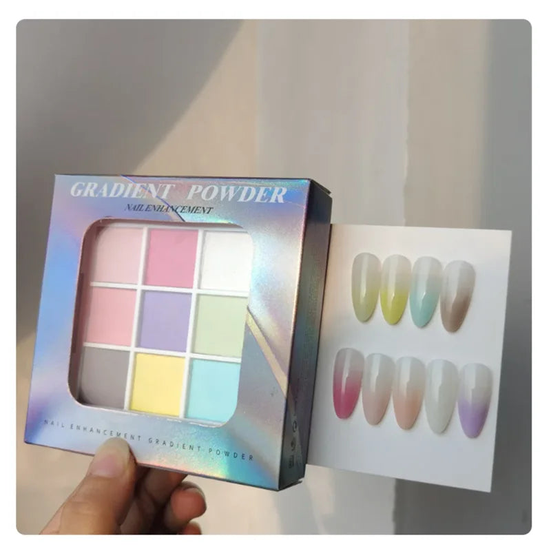 9 Farben Feste Nail Art Patting Powder – Glitzer, Schimmer & Matte Effekt