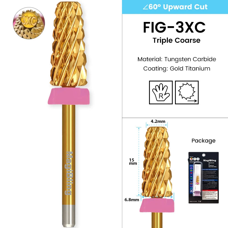 Tapered Barrel Fräserbit – Hartmetall (Tungsten), für Gelentfernung & Polieren (4XC, Gold)