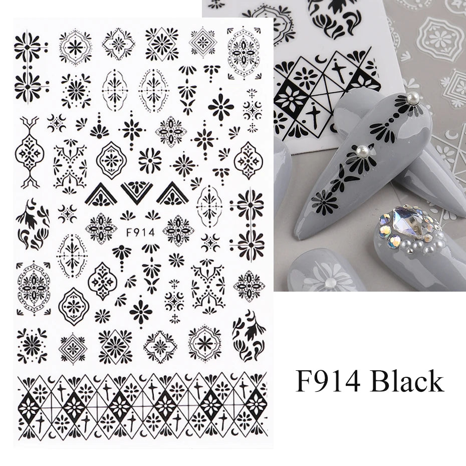 1PCS New 3D Devil's Eye Snake Nail Stickers Nail Art Decoration Black White Flowers Leaves Sticker Nail Art Decals Nail Parts