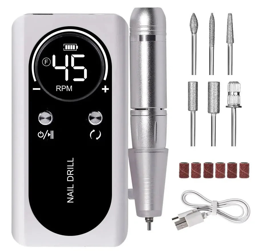 NEW Professional 45000RPM Electric Portable Nail Drill Machine Rechargeable Low Noise Nail Sander File for Manicure Salon Tool