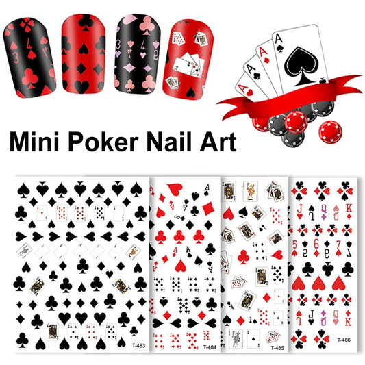 Pokerkarten Nail Sticker – 3D Nagelaufkleber mit Spielkarten & Symbolen