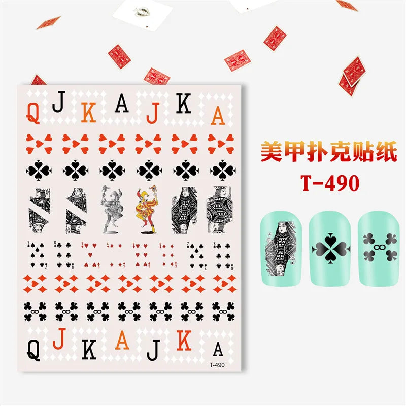 Pokerkarten Nail Sticker – 3D Nagelaufkleber mit Spielkarten & Symbolen