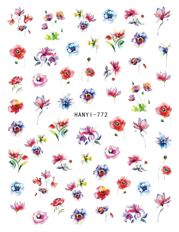 3d Nail Art Stickers Purple Lavenders Bunch Flowers Girls Rabbits Butterflys Decals For Nails Tips Decorations Manicures