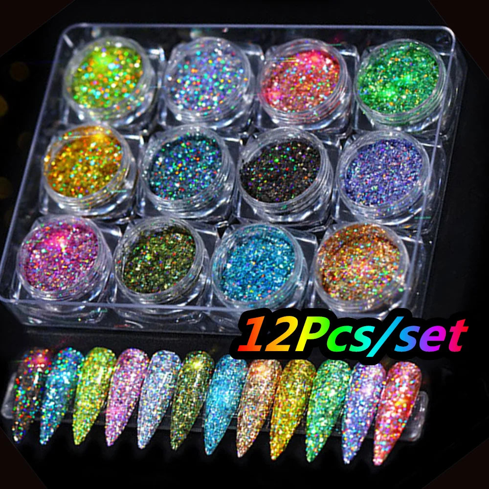 Neon-Pigmentpulver Set – 12 Farben für Nageldesign, Ombre & Chrome-Effekte