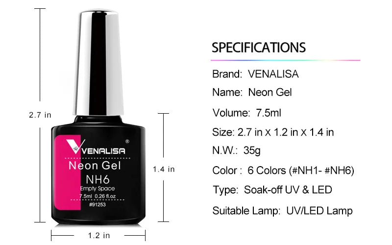 Venalisa GDCOCO Gel-Lack – 7,5 ml – Neon Sommerfarben, volle Deckkraft