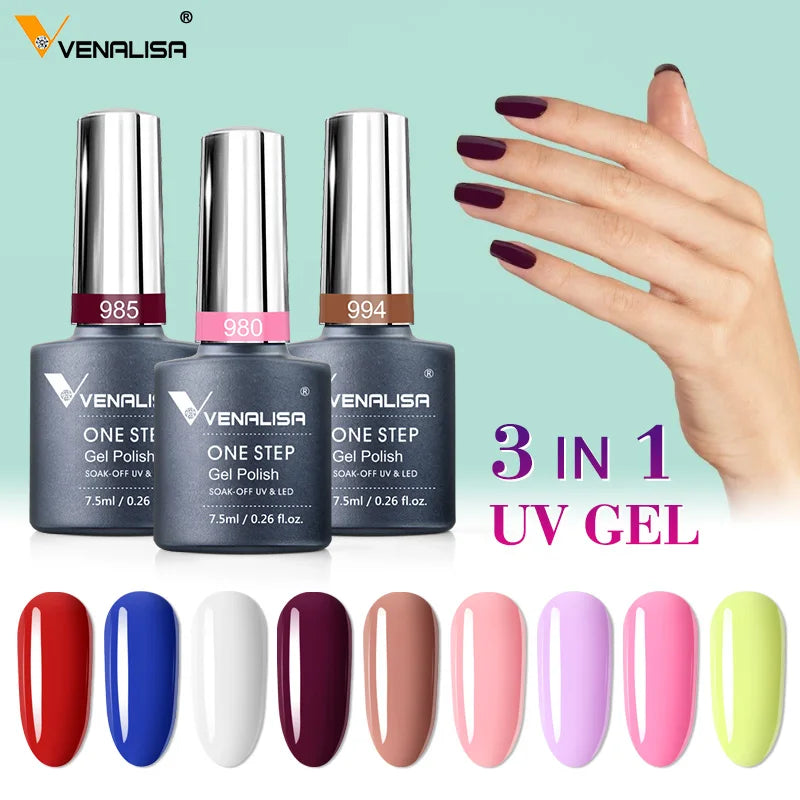 Venalisa 3-in-1 Gel Polish – 7,5ml One Step UV/LED Gel, Ohne Base & Top