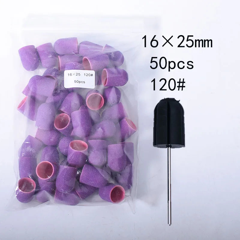 50er Set Schleifkappen für Nagelpflege mit Gummi-Träger – Pediküre & Hornhautentfernung