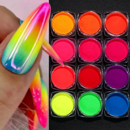 Neon-Pigmentpulver Set – 12 Farben für Nageldesign, Ombre & Chrome-Effekte