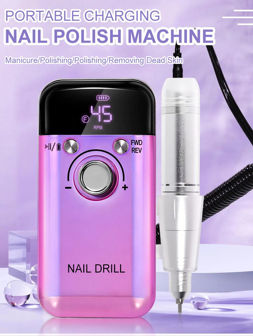 45000RPM Rechargeable Electric Nail Drill Machine Professional Nail Drills for Gel Nails Polish Portable Nail File Manicure Tool