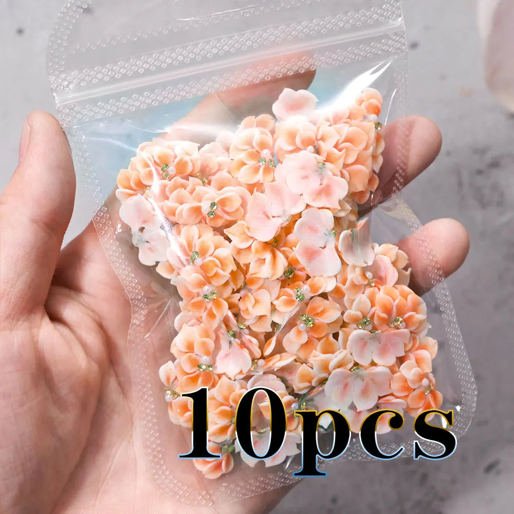 3D Acryl-Blumen Weiß – Nail Art Deko Set (10/12 Stück) mit Strass