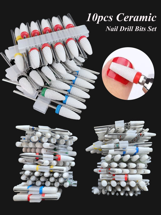 Keramik Fräser-Set – 10-tlg. für elektrische Nagelfräser, Maniküre & Pediküre