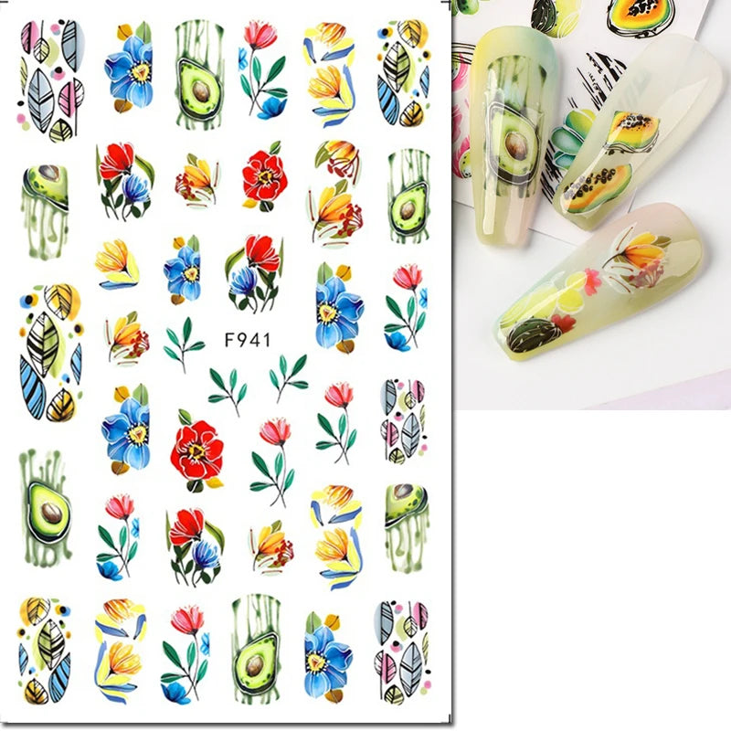 3D Nagelsticker Weißer Pflaumenblüten mit Goldperlen & Schmetterlingen 2.