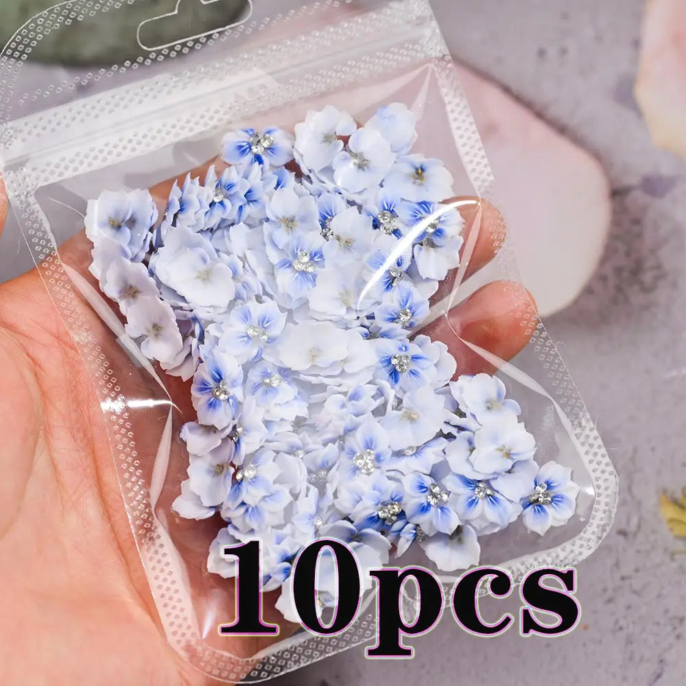 3D Acryl-Blumen Weiß – Nail Art Deko Set (10/12 Stück) mit Strass