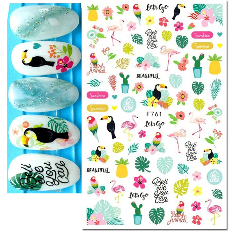3D Nail Sticker – Tropische Blätter & Linien Design Schwarz & Weiß