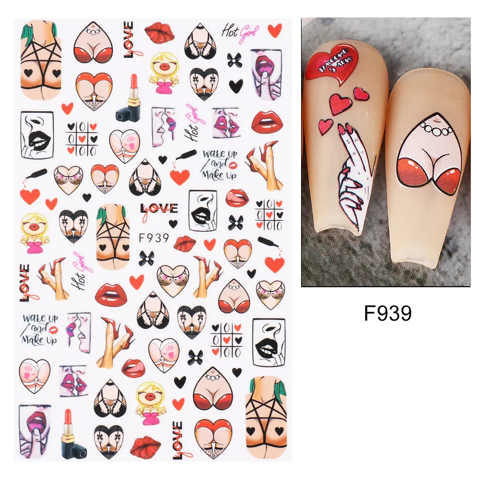 Love & Heart Valentine's Day Nail Stickers – Schwarz Weiß 3D Aufkleber