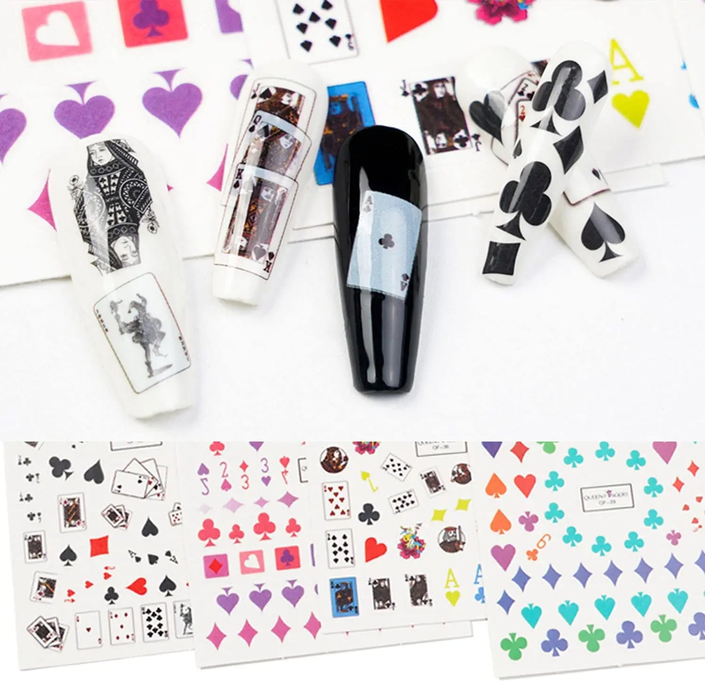 Pokerkarten Nail Sticker – 3D Nagelaufkleber mit Spielkarten & Symbolen