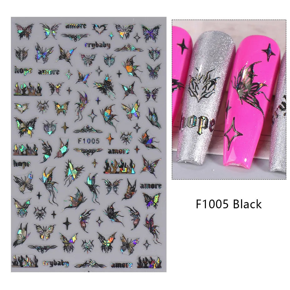 1PCS New 3D Devil's Eye Snake Nail Stickers Nail Art Decoration Black White Flowers Leaves Sticker Nail Art Decals Nail Parts