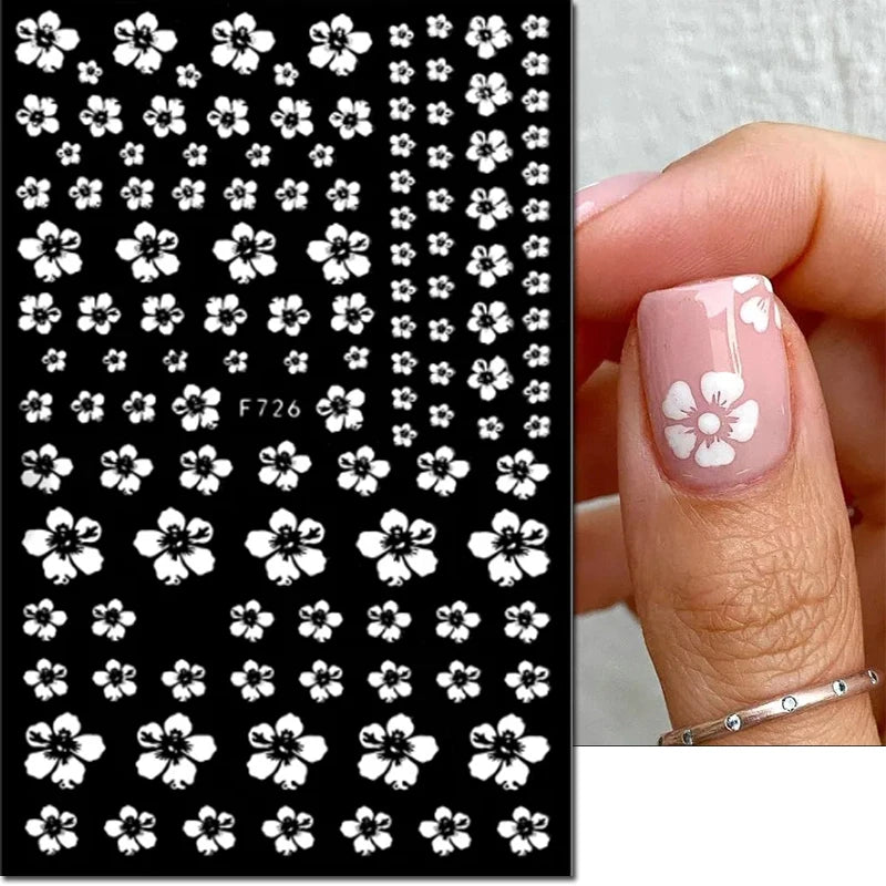 3D Nagelsticker Weißer Pflaumenblüten mit Goldperlen & Schmetterlingen 2.