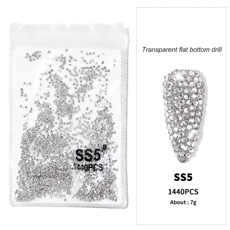 Strasssteine für Nägel – 1440 Stück (klar/AB, SS3–SS20)