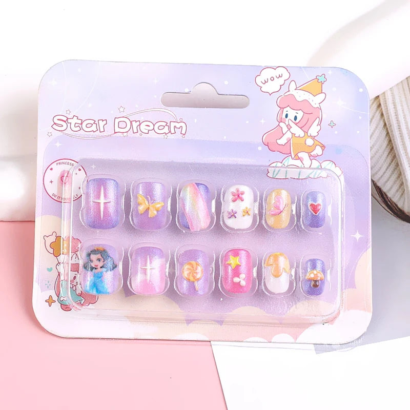 Sanrio Kinder Press-On Nägel – 12 Stück, Hello Kitty, Kuromi, Cartoon Design