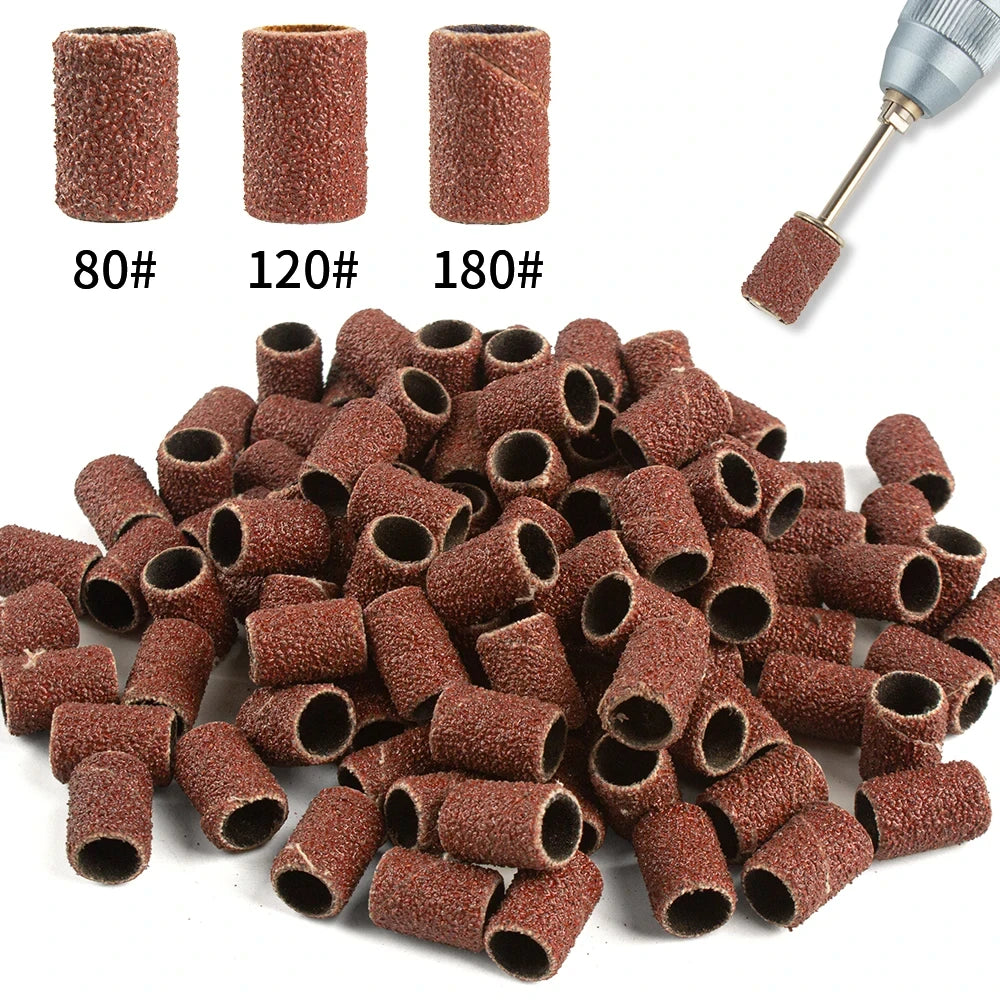 500 Stück Schleifhülsen Set – 80/120/180/240 Grit für Maniküre, Nagelfräser & Gelentfernung