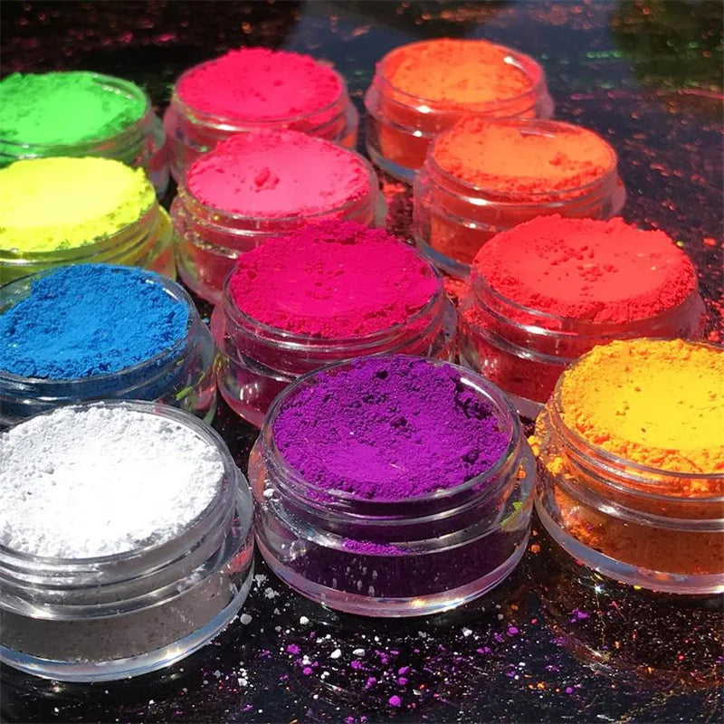 Neon-Pigmentpulver Set – 12 Farben für Nageldesign, Ombre & Chrome-Effekte