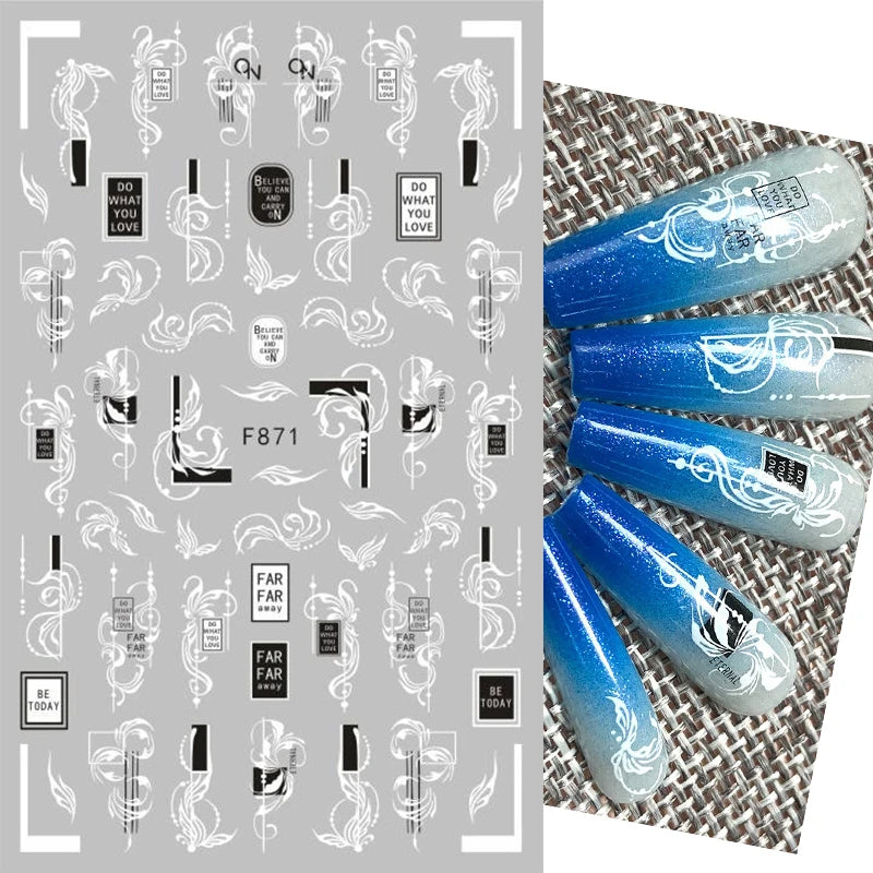 1PCS New 3D Devil's Eye Snake Nail Stickers Nail Art Decoration Black White Flowers Leaves Sticker Nail Art Decals Nail Parts