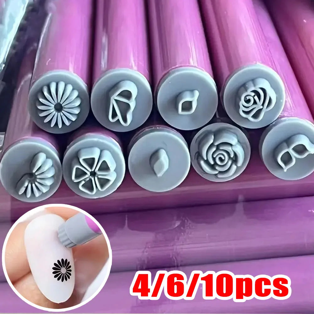 4/6/10er-Set Nailart-Stempelstifte – Blumen- & Schmetterlingsmotive für kreative Designs