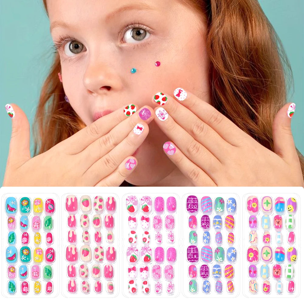 Kinder Press-On Nägel – 120 Stück Pink | Einhorn, Katze, Hase & Cartoon-Design