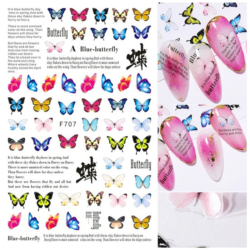 3D Nagelsticker Weißer Pflaumenblüten mit Goldperlen & Schmetterlingen 2.