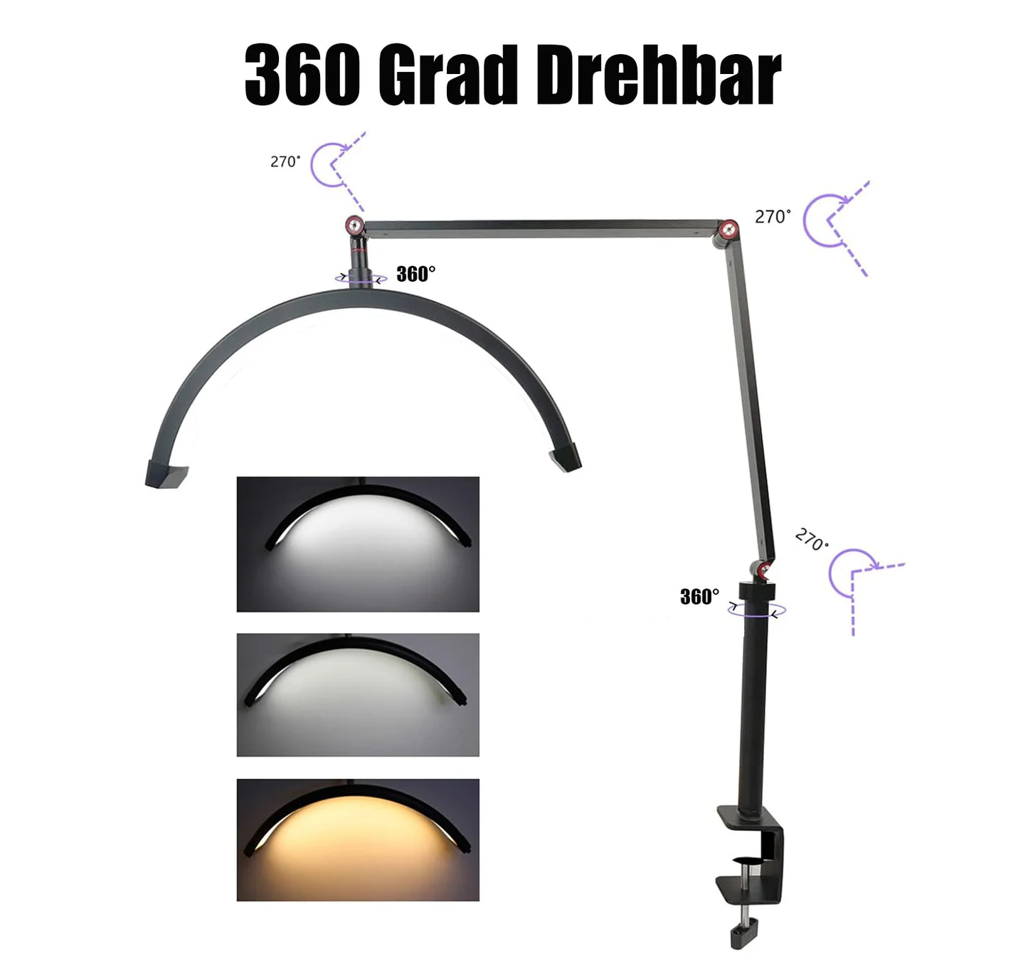 20W LED Tischlampe im Halbmond-Design – Dimmbare Arbeitsleuchte für Nagelstudio, Kosmetik & Tattoo